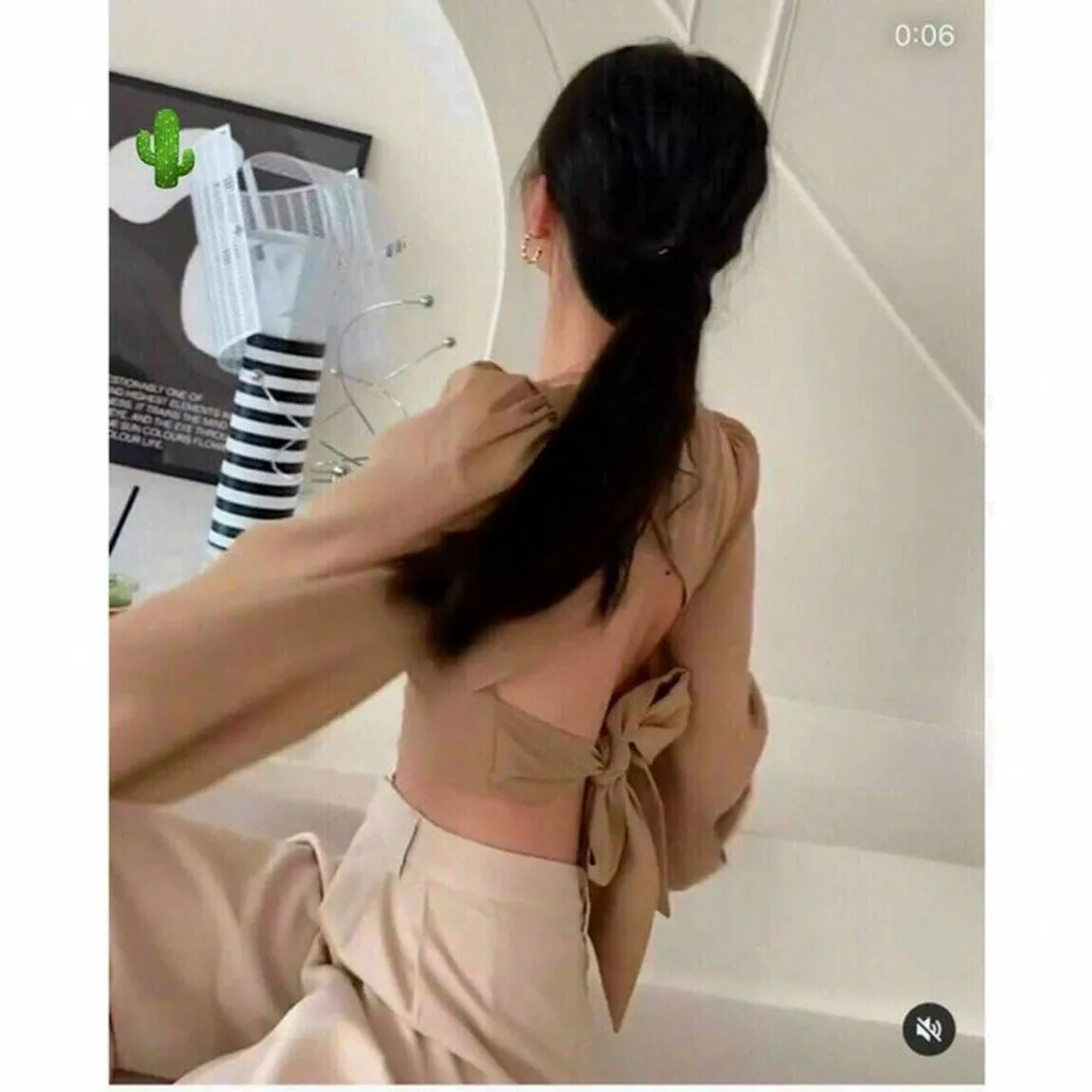 Alternative view of Áo Nữ Tiểu Thư Nơ Sau Tay Phồng Có Mút - Ausa House