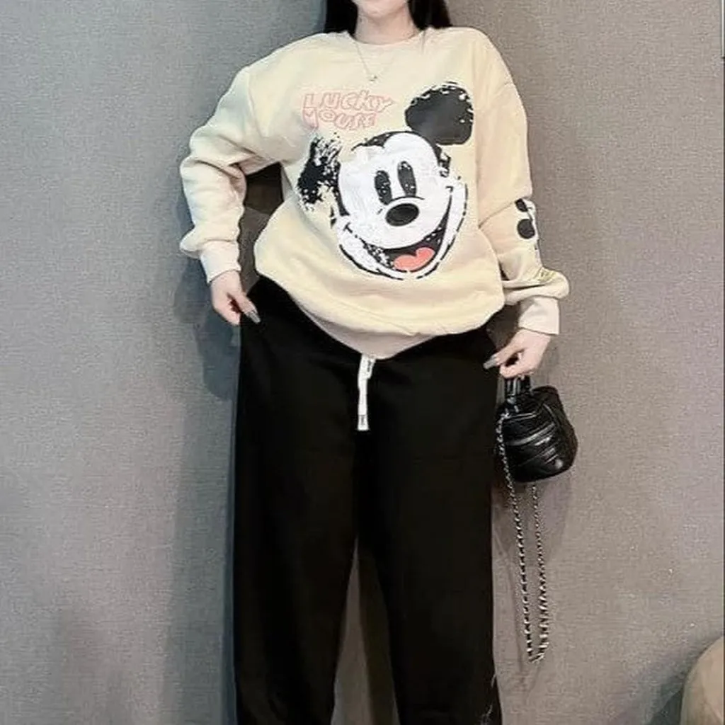 Alternative view of Sét Bộ Đồ Nỉ Nữ Cổ Tròn Bo Chun In Chuột Lucky Mouse - Htm Fashion