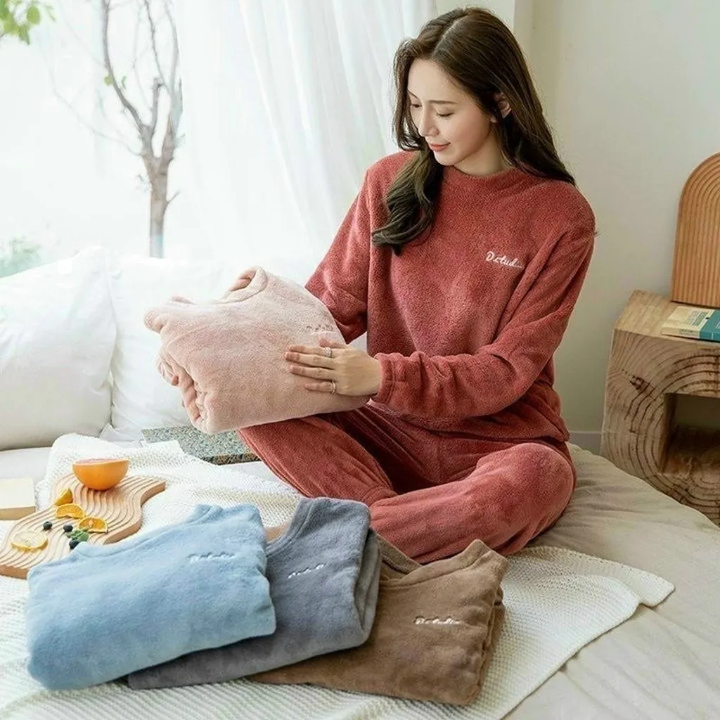Bộ Mặc Nhà Thêu Chữ Chất Liệu Lông Nhung Dày Dặn, Mềm Mại Dành Cho Bạn Nữ - Diepchi Fashion