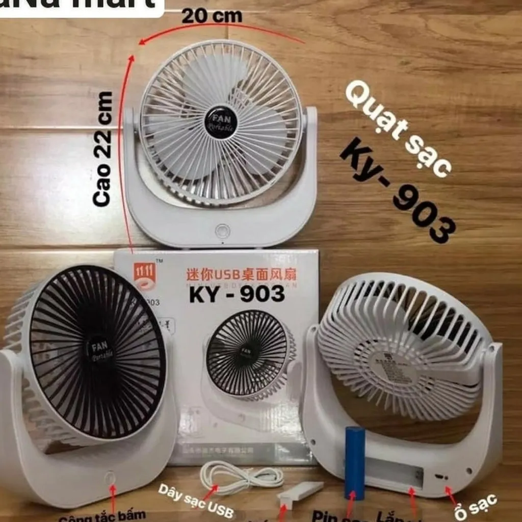 Quạt Sạc Mini Tích Điện Super Xoay 120 Độ Để Bàn Thông Dụng - Shop Mẹ Bống