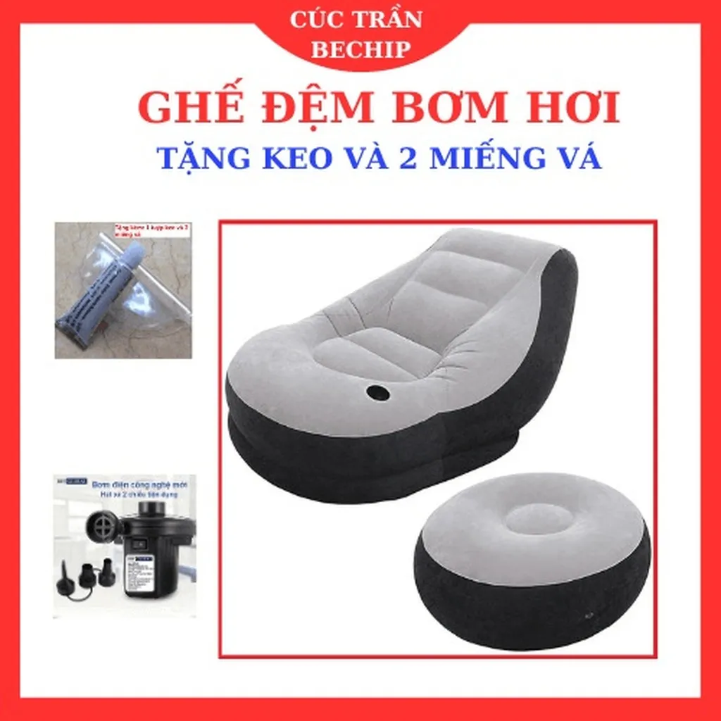 Ghế Đệm Bơm Hơi, Ghế Hơi Tựa Lưng Bọc Nhung Cao Cấp Thư Giản Siêu Êm Tặng Keo Và 2 Miếng Vá, Ctb557 - Bechip