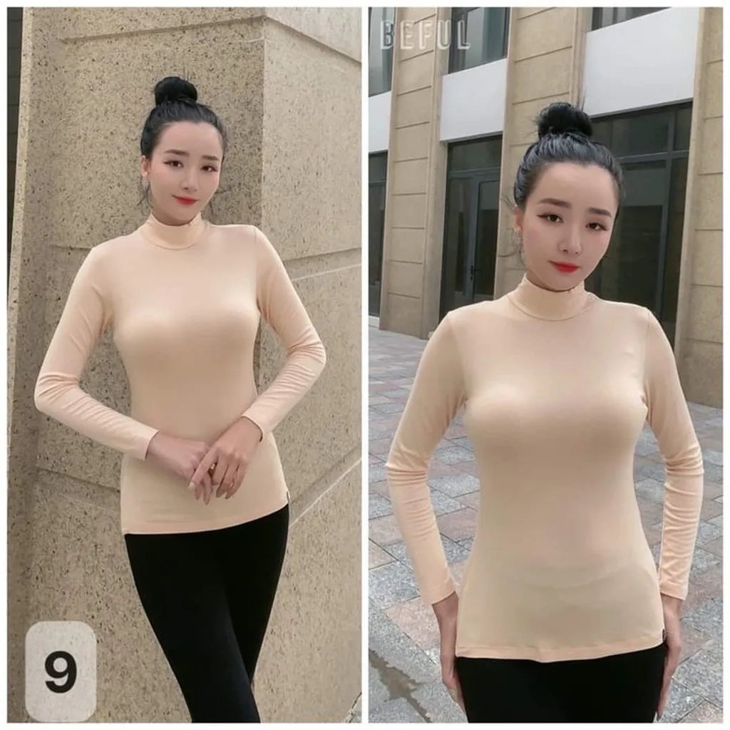 Combo 2 Áo Giữ Nhiệt Nữ Cổ 5p Cotton Hàng Made In Việt Nam Size L Da