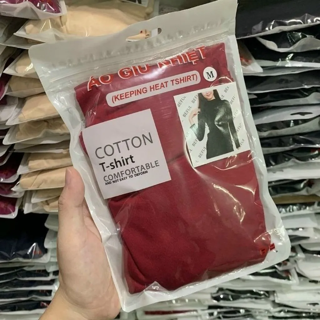 Alternative view of Combo 2 Áo Giữ Nhiệt Nữ Cổ 5p Cotton Hàng Made In Việt Nam Size Xl Đỏ Đô