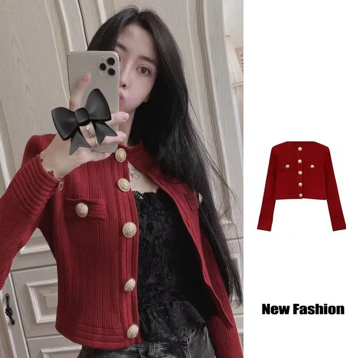 Áo Cardigan Dáng Ngắn, Cổ Tròn Phối Khuy Vàng 3 Màu Cực Xinh Sldca224 - Diepchi Fashion