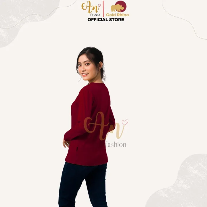 Áo Thun Nữ Tay Dài Cổ Tròn Màu Đô Jp Đông Ấm Hè Mát Chất Liệu 100% Cotton Cao Cấp - Gold Rhino