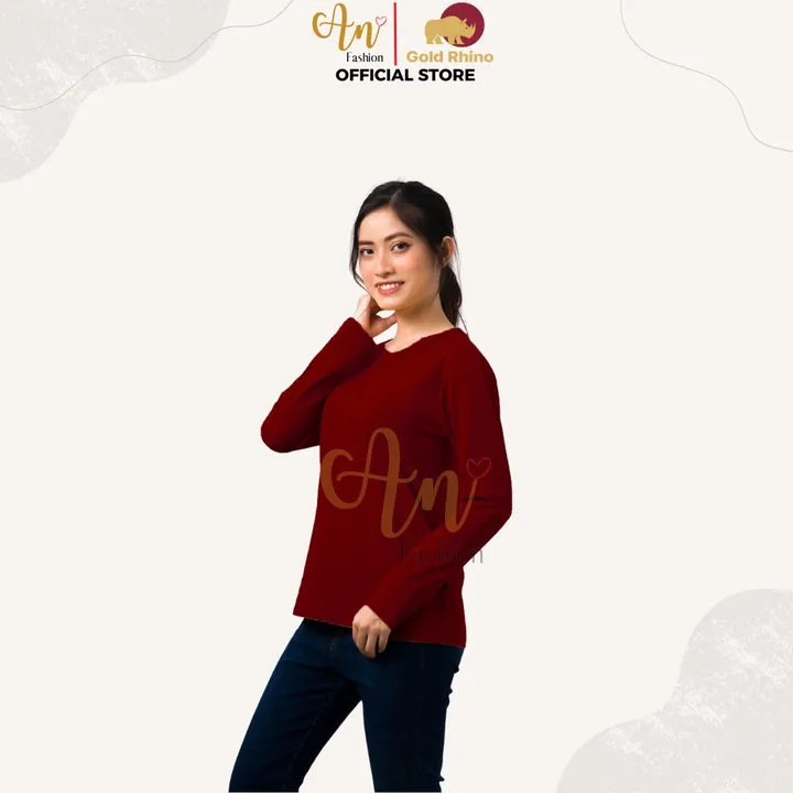 Alternative view of Áo Thun Nữ Tay Dài Cổ Tròn Màu Đô Jp Đông Ấm Hè Mát Chất Liệu 100% Cotton Cao Cấp - Gold Rhino