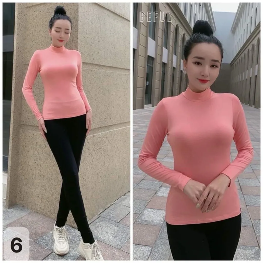 Combo 2 Áo Giữ Nhiệt Nữ Cổ 5p Cotton Hàng Made In Việt Nam Size S Hồng Đào