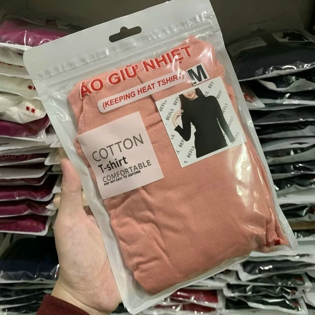 Alternative view of Combo 2 Áo Giữ Nhiệt Nữ Cổ 5p Cotton Hàng Made In Việt Nam Size S Hồng Đào