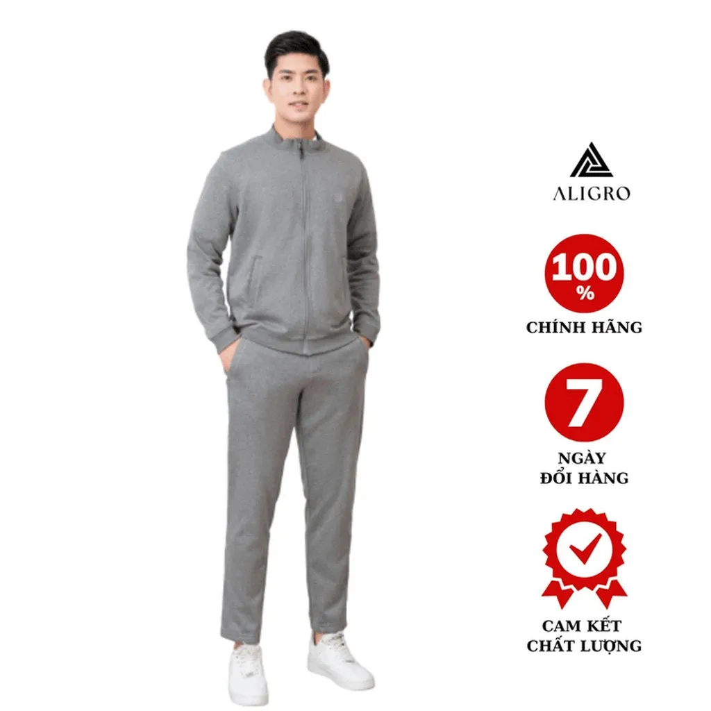 Bộ Nỉ Kéo Khóa Aligro Màu Ghi Nhạt Bn.21 - Aligro