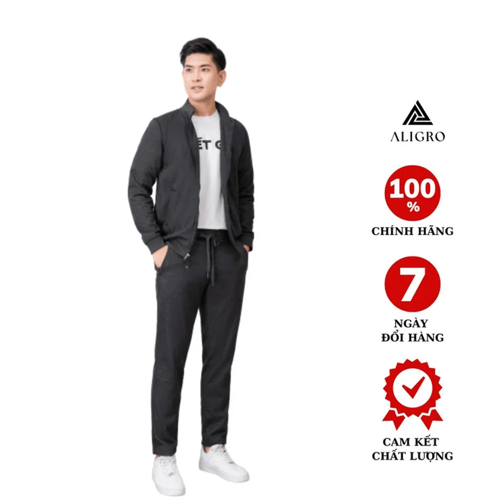 Bộ Nỉ Kéo Khóa Aligro Màu Ghi Đậm Bn.20 - Aligro