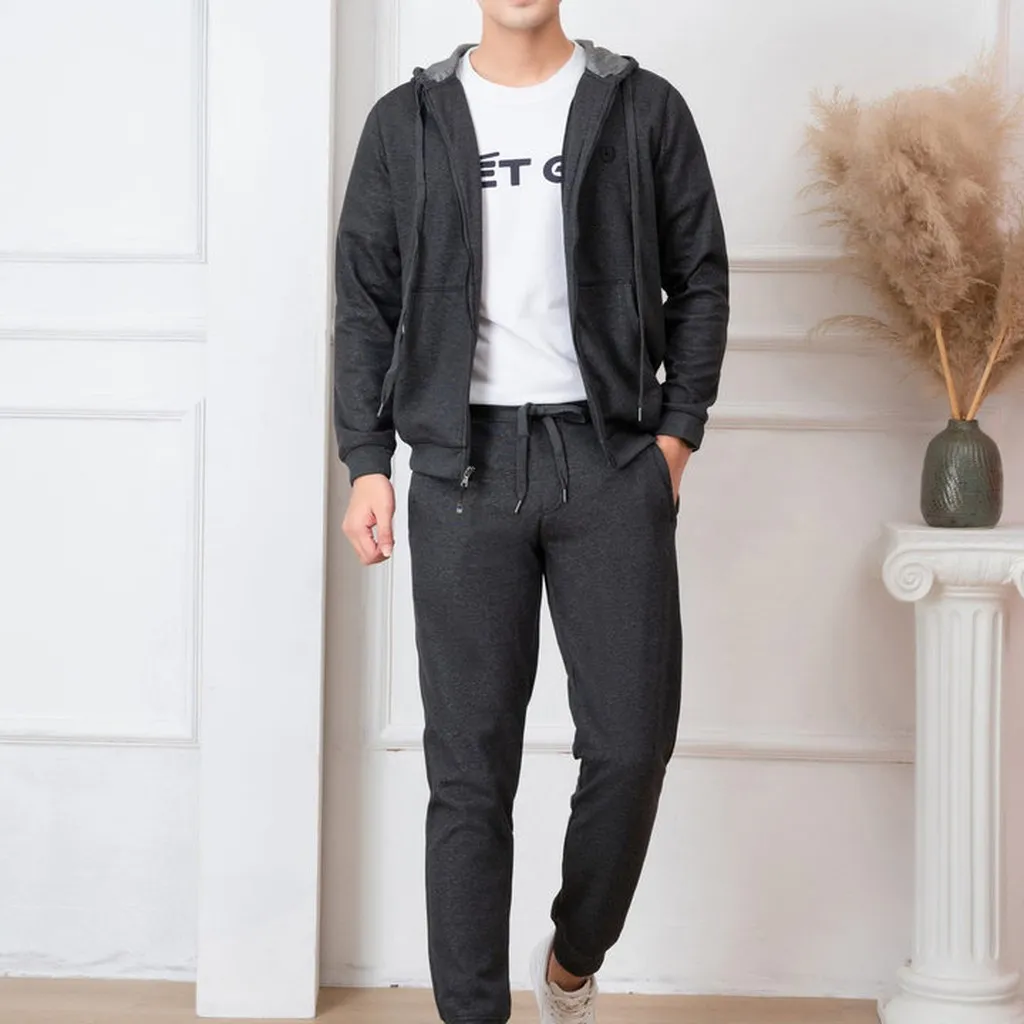 Alternative view of Bộ Nỉ Hoddie Nam Aligro Kéo Khóa Có Mũ Màu Ghi Đậm Bn.17 - Aligro