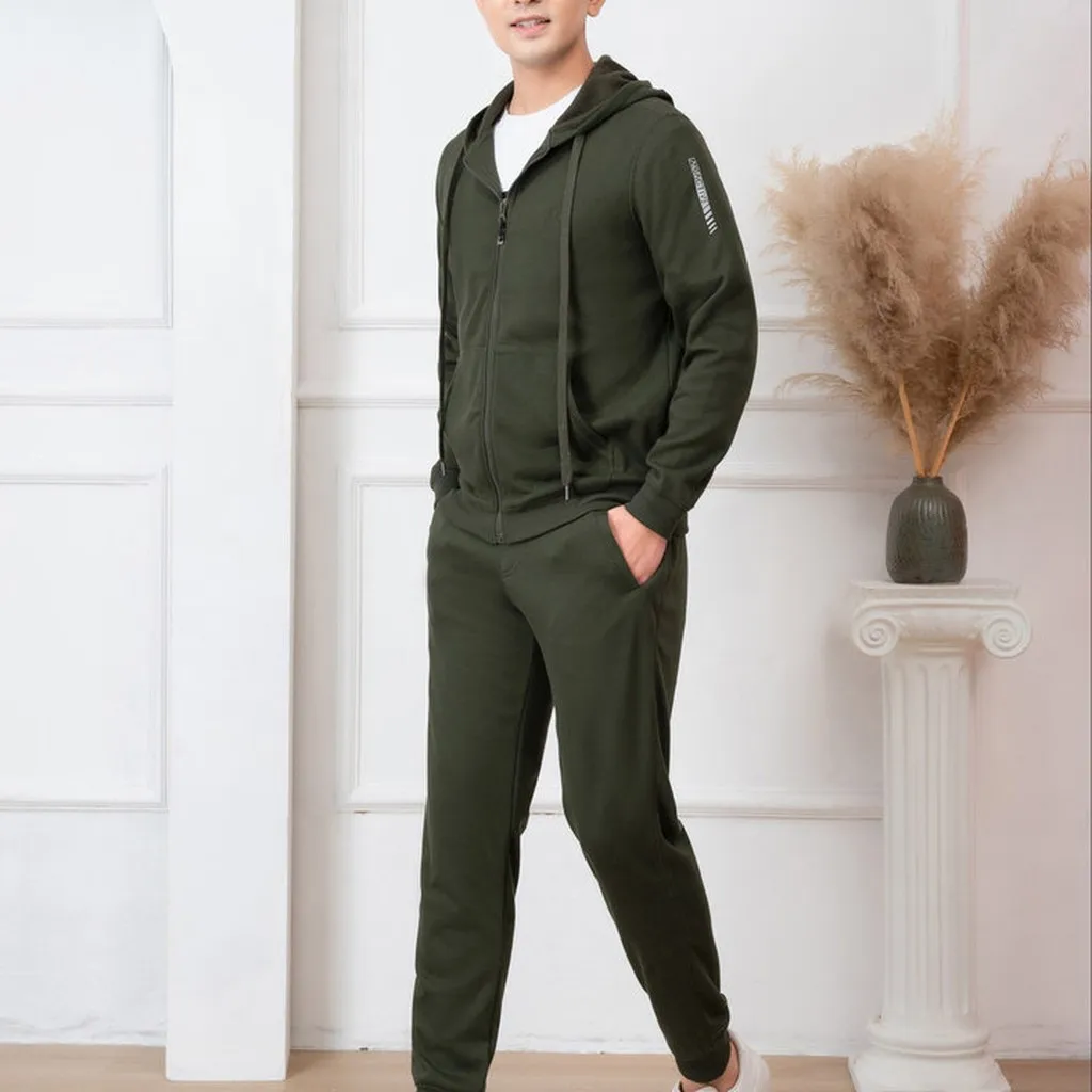 Alternative view of Bộ Nỉ Hoddie Aligro Kéo Khóa Có Mũ Màu Xanh Rêu Bn.16 - Aligro