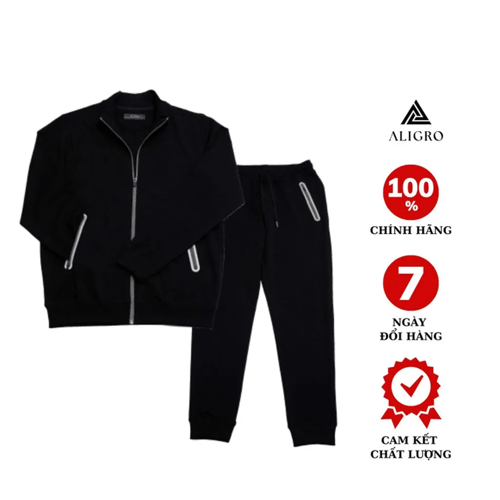 Bộ Nỉ Kéo Khóa Nam Aligro Màu Đen Bn10 - Aligro