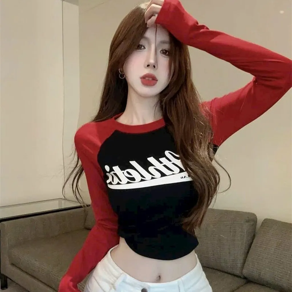 Áo Thun Borip Croptop Tay Dài Phối 2 Màu Xinh Xắn - Kim