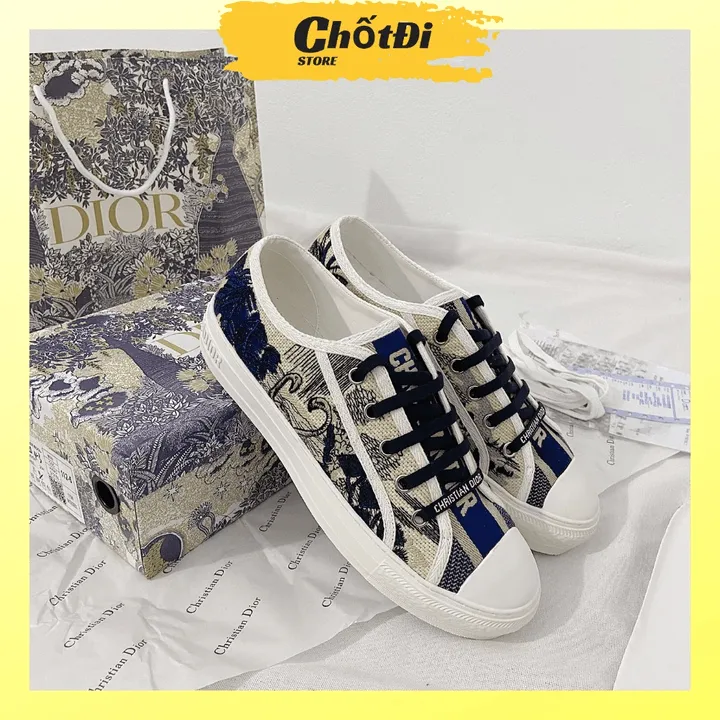 Giày Sneaker Nam Nữ Dior Canvas Thêu Hoạ Tiết Hạc Đen, Chất Lượng Siêu Cấp, Hàng Chuẩn Trung Hg004 - Chốt Đi Store