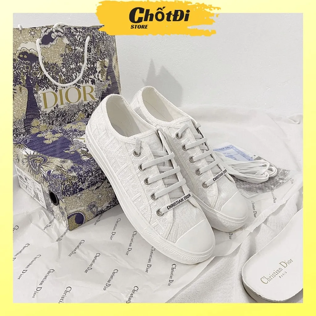 Giày Sneaker Nam Nữ Dior Canvas Thêu Hoạ Tiết Full Trắng, Chất Lượng Siêu Cấp, Hàng Chuẩn Trung Hg005 - Chốt Đi Store