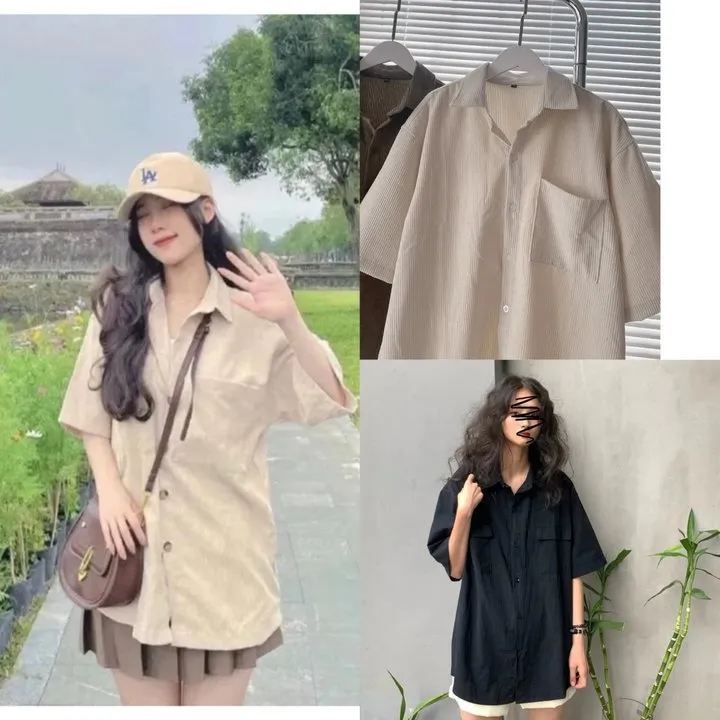 Áo Sơ Mi Nhung Cọc Tay Form Rộng