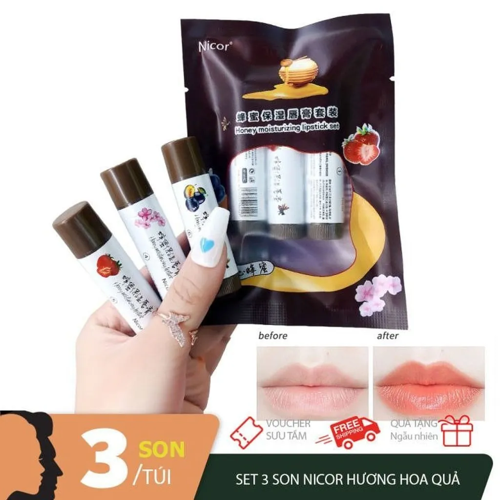 Alternative view of Set 3 Son Dưỡng Có Màu Nicor Dưỡng Ẩm Căng Mọng Mềm Môi Vị Hoa Quả - Gdn