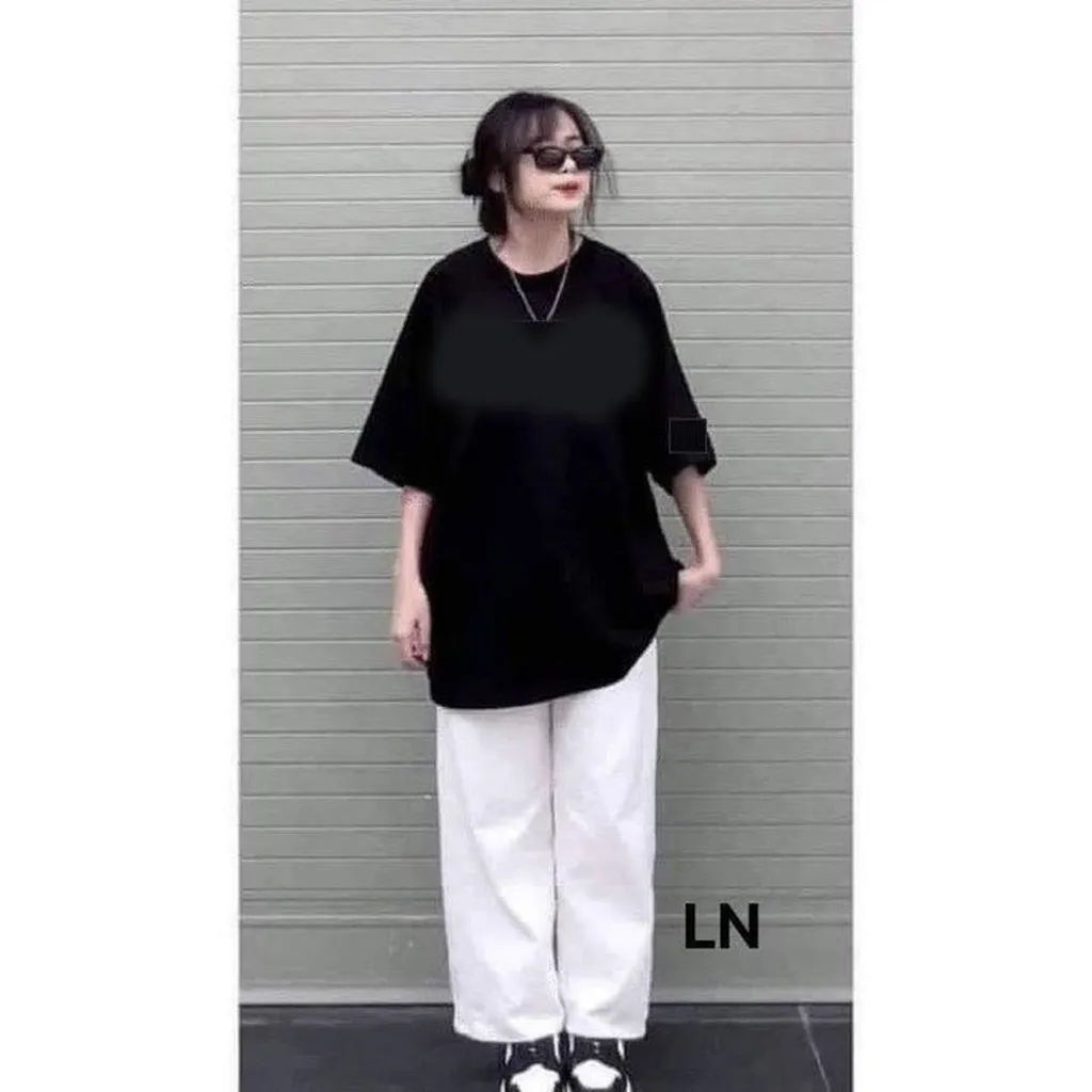 Alternative view of Sét Quần Kaki Trắng Ống Rộng Cạp Chun +áo Phông Trơn Cotton Khô 3158 Loại 1