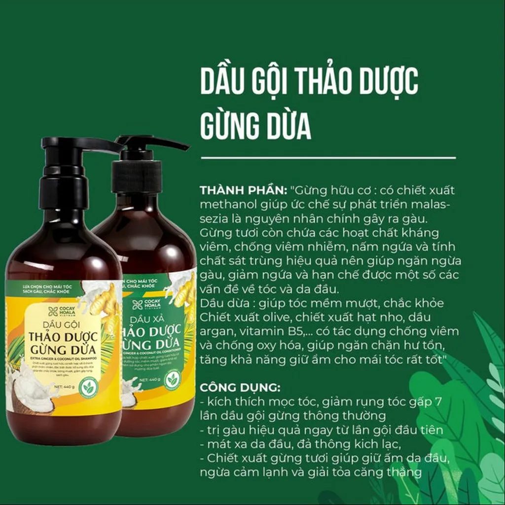 Alternative view of Cặp Dầu Gội Xả Thảo Dược Gừng Dừa Cỏ Cây Hoa Lá 440g X2