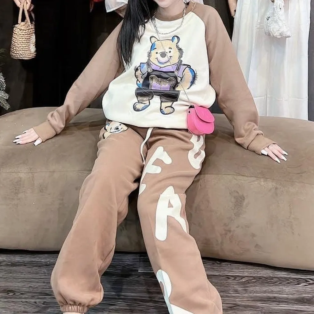 Alternative view of Bộ Đồ Thun Nữ Nỉ Vải Co Dãn Cotton In Hình Chú Gấu Thời Trang - Htm Fashion