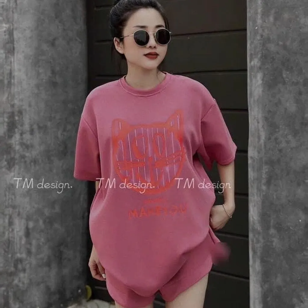 Alternative view of Bộ Đồ Thun Nữ Đùi Ngắn Co Dãn Cotton In Hình Chú Mặt Mèo Siêu Cutee - Htm Fashion