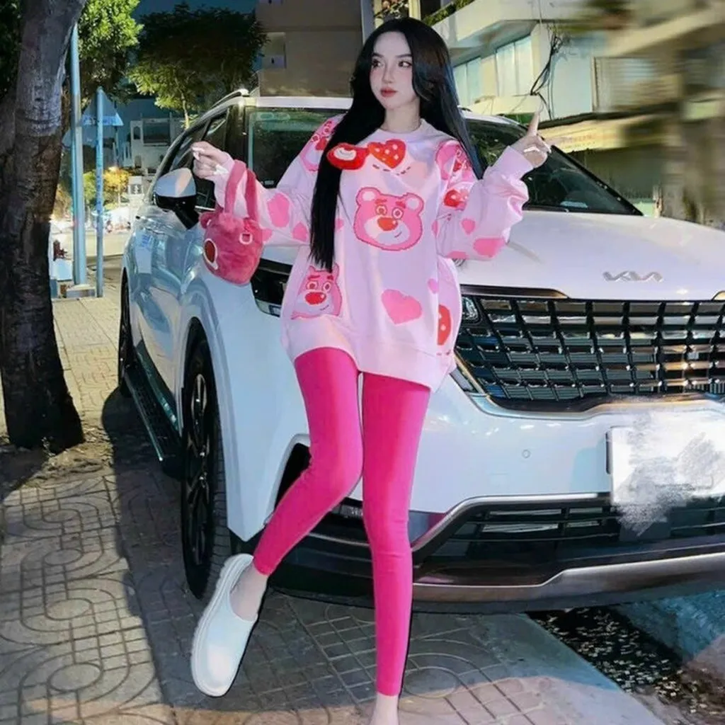 Alternative view of Bộ Đồ Thun Nữ Co Dãn Cotton In Hình Chú Gấu Hồng Siêu Dễ Thương - Htm Fashion