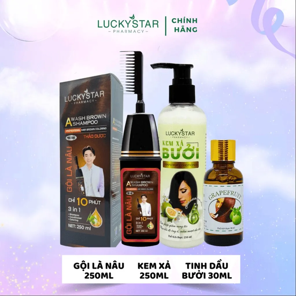 Alternative view of [combo Chăm Sóc Tóc] Combo Gội Phủ Bạc, Kem Xả Bưởi 250ml - Tinh Dầu Bưởi 30ml - Lucky Star