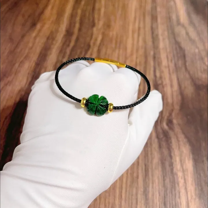 Alternative view of Vòng Tay Cỏ Bốn Lá Ngọc Cẩm Thạch Sơn Thủy Lên Dây Cáp Đen - Thắng Giang