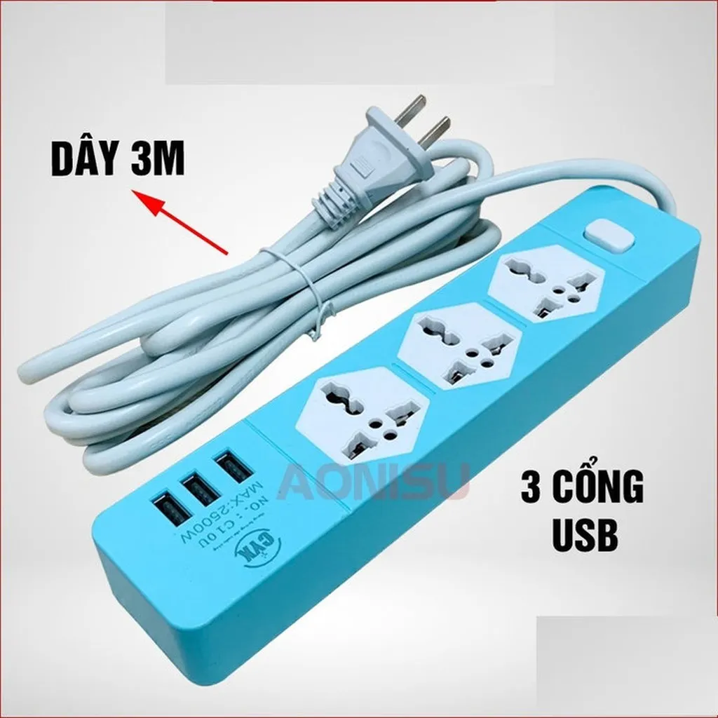 Alternative view of Ổ Điện Cyx C10u, K202 3 Cổng Usb Dây 3m - Su