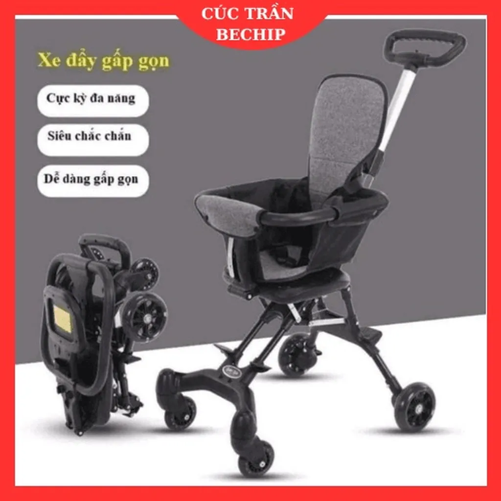 Xe Đẩy Gấp Gọn, Xe Đi Siêu Thị, Du Lịch Cho Bé (tặng Kèm Đệm Ghế, Có Thể Đảo Chiều) Ctb655 - Bechip