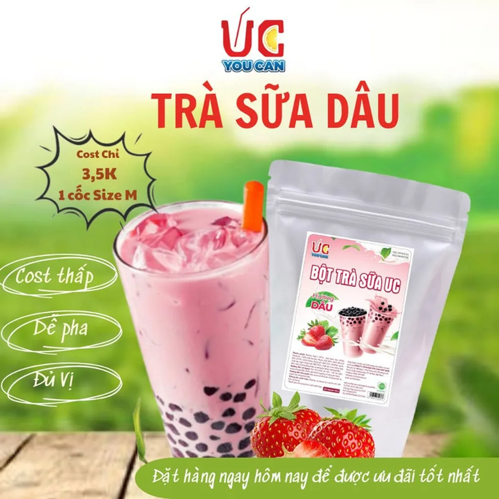 Bột Trà Sữa Dâu Hòa Tan, Đậm Vị, Thơm Ngon, Nước Uống Giải Khát, Dễ Pha Túi 500gr - Lady's Passion