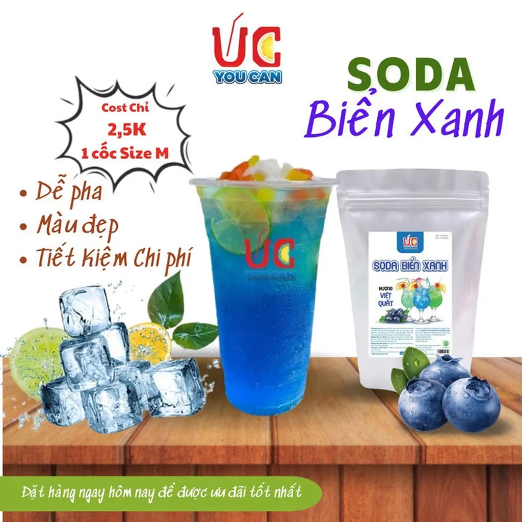 Soda Biển Xanh Bột Hòa Tan Hương Việt Quất, Nước Uống Giải Khát Có Gas, Không Cần Siro, Thơm Ngon Túi 500gr - Lady's Passion