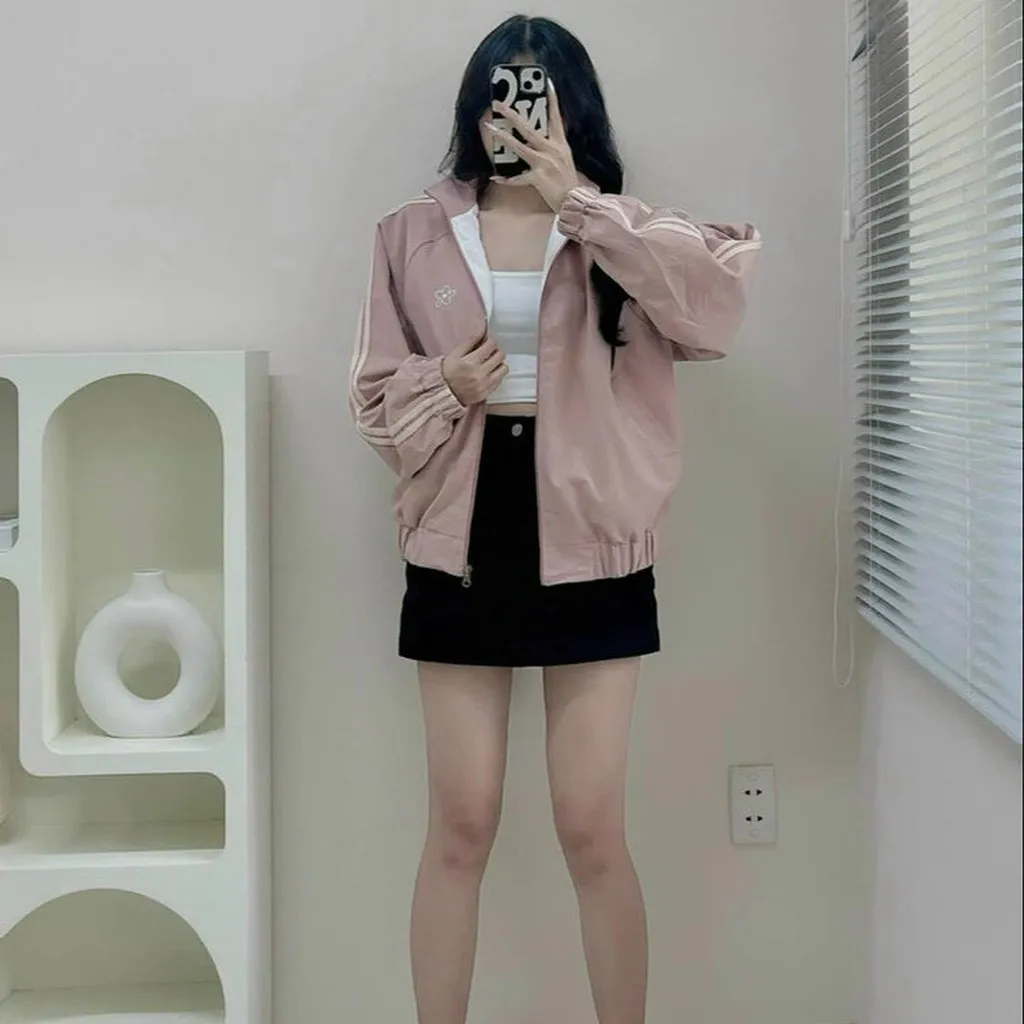 Alternative view of Áo Khoác Dù 2 Lớp Unisex Nam Nữ Tay Phối Sọc - Kim