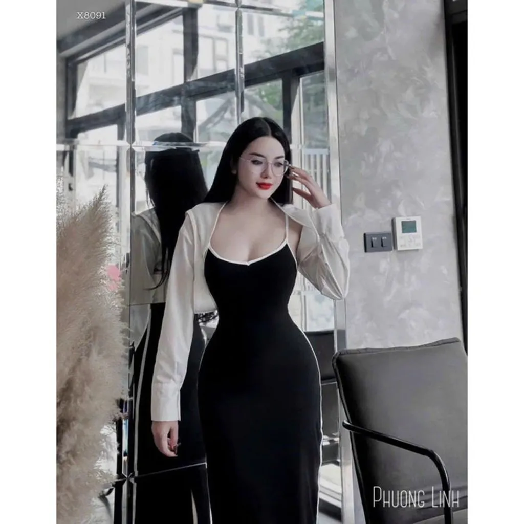 Alternative view of Set Đầm Body Viền 2 Dây Kèm Khoác - Lê Phương Boutique