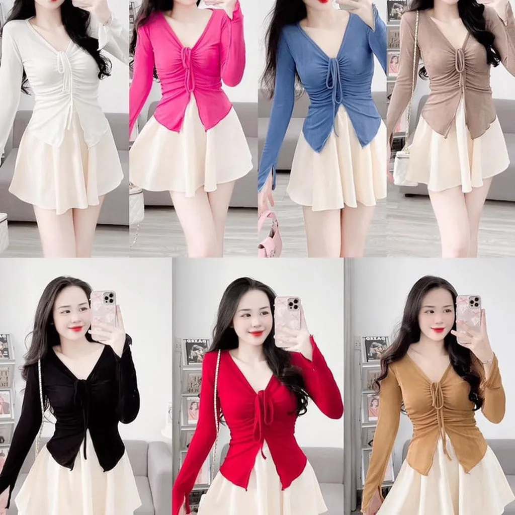 Áo Kiểu Rút Dây Tay Dài Thun Tăm Lạnh - Lê Phương Boutique