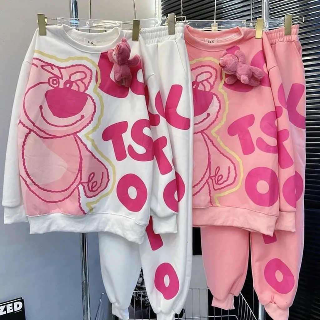 Set Bộ Đồ Thun Nỉ Có In Hình Chú Siêu Dễ Thương Chất Vải Co Dãn Thoải Mái - Htm Fashion