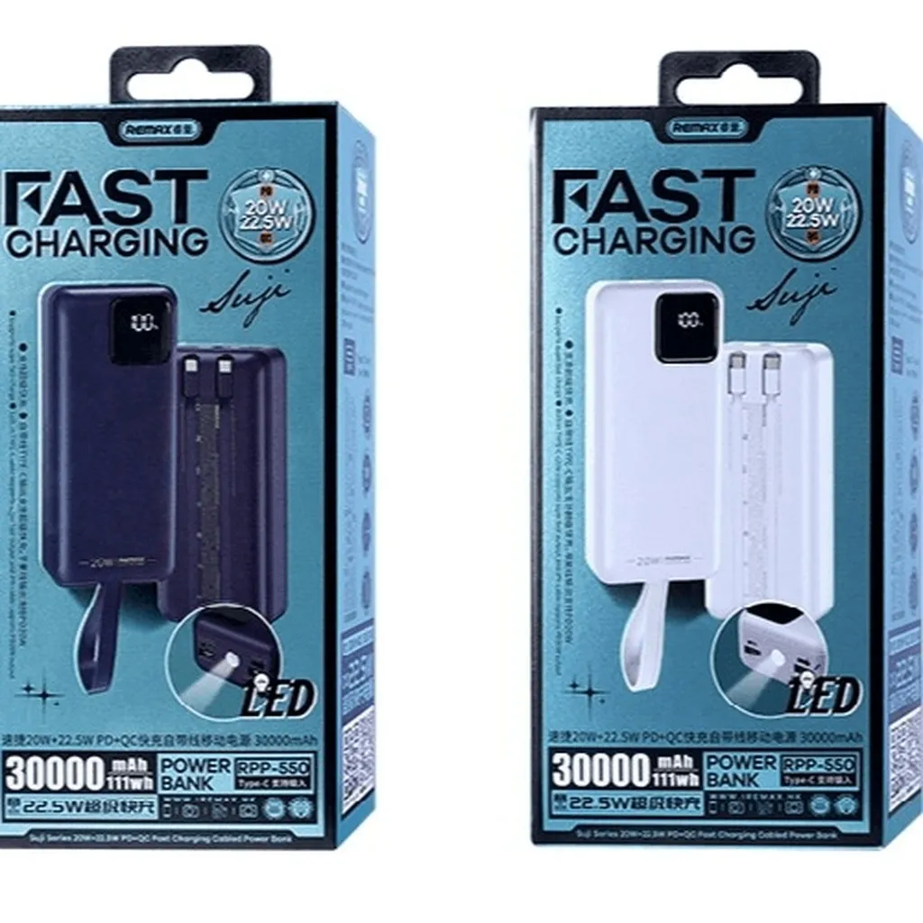 Hộp 1 Cái - Sạc Dp Sạc Nhanh 22.5w Kèm Cáp 30000mah Rpp-550 Remax (giao Màu Ngẫu Nhiên)
