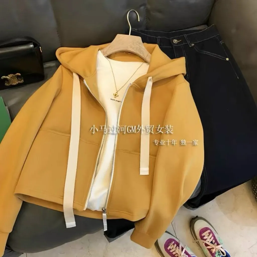 Áo Khoác Nỉ Lửng Nữ Có Túi Áo Trơn Có Nón Thời Trang Hot Trend - Htm Fashion