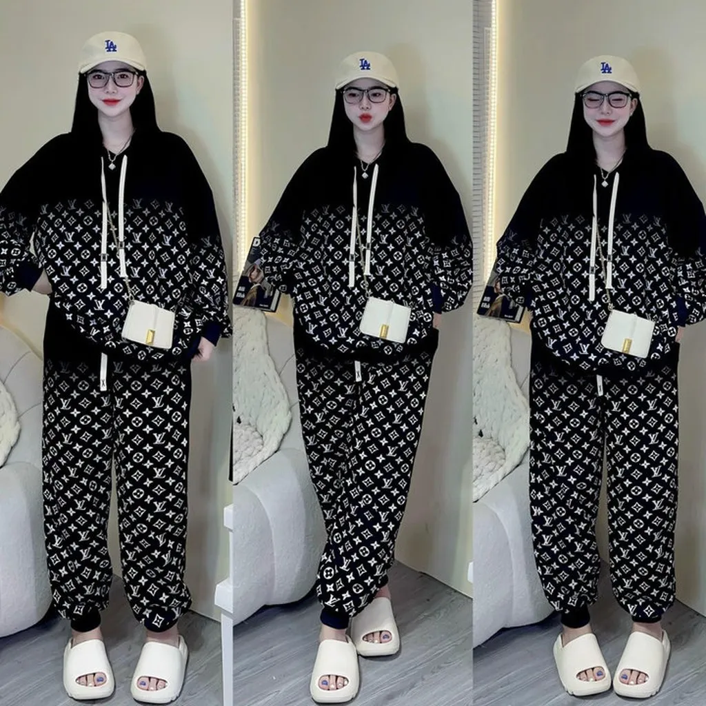 Alternative view of Set Bộ Đồ Thun Nữ Nỉ In Chữ Lv Phối Nhiều Cực Hot Trend - Htm Fashion