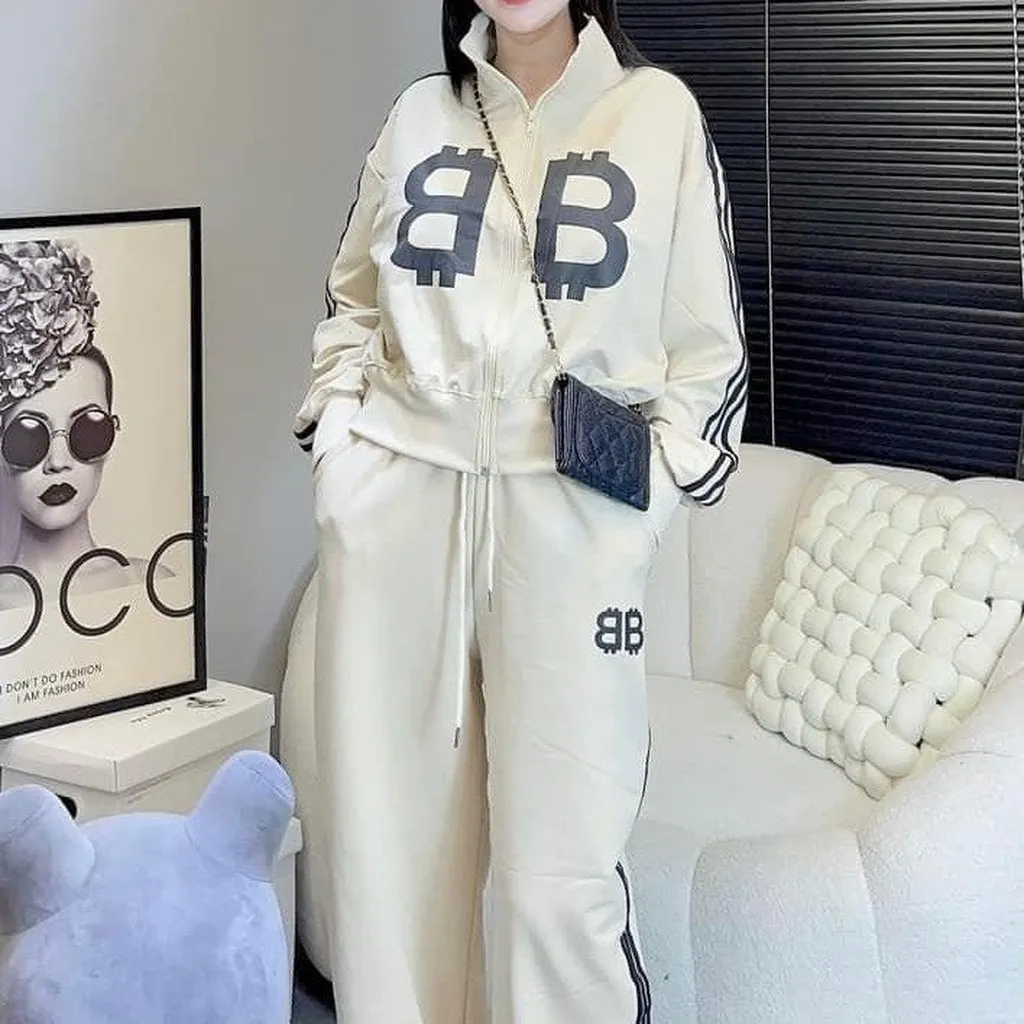 Set Bộ Đồ Thun Nữ Nỉ Chữ Bb Cực Chất Phối Sọc Viền Cực Ngầu - Htm Fashion