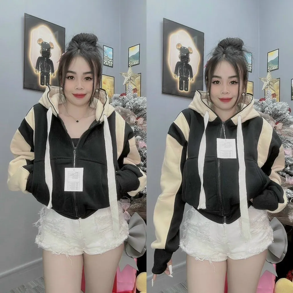 Áo Khoác Nỉ Dệt Vnxk Dày Dặn Phối 2 Màu Siêu Xinh - Kim