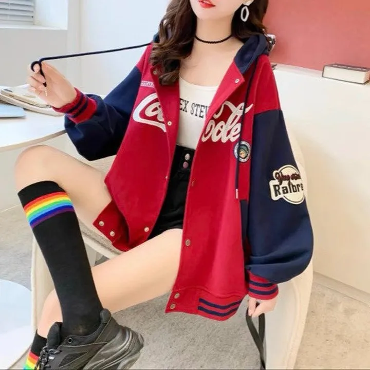 Alternative view of Áo Khoác Nỉ Nữ Có Nón In Chữ Áo Form Chuẩn Phối Tay Cá Tính - Htm Fashion