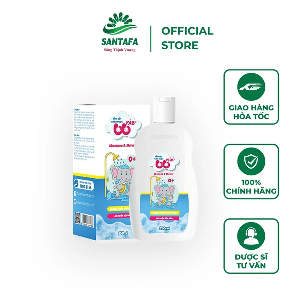 Sữa Tắm Gội Thảo Dược 2 In 1 Bbnie Ngắn Ngừa Rôm Sẩy, Mẩn Ngứa, Giúp Dưỡng Da Bé Mềm Mịn - Chai 250ml - Santafa