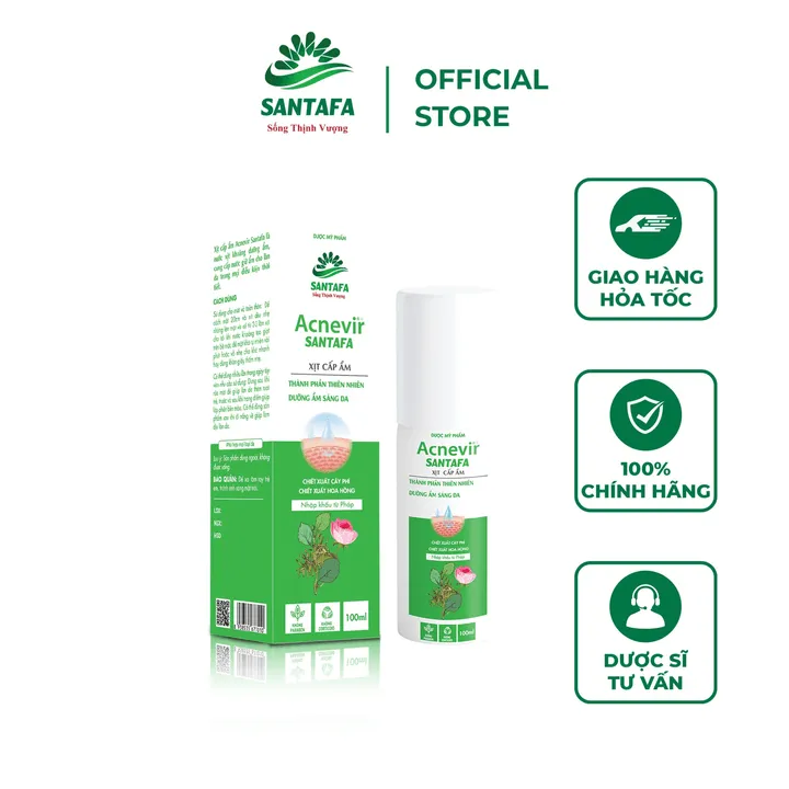 Xịt Cấp Ẩm Sáng Da Từ Thiên Nhiên Acnevir Santafa - Chai 100ml - Santafa