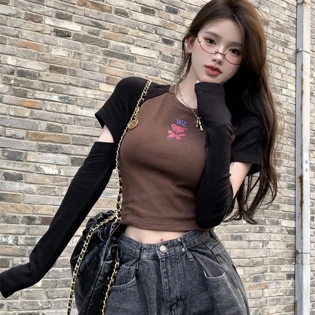 Alternative view of Áo Kiểu Thun Rip Tay Dài Phối Màu - Lê Phương Boutique