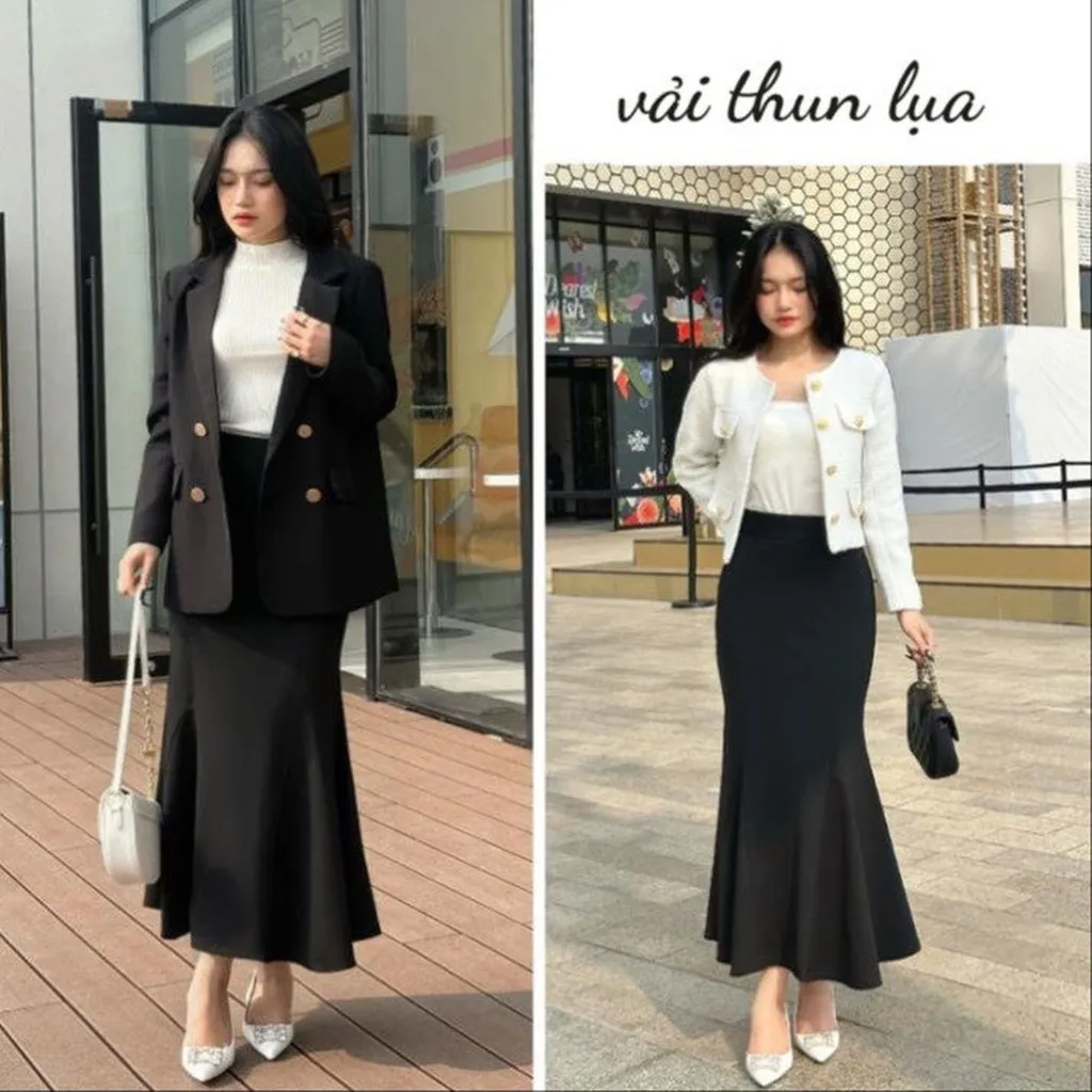 Alternative view of Chân Váy Đuôi Cá Dài Tôn Dáng Sang Chảnh Vải Thun Lụa - Lê Phương Boutique
