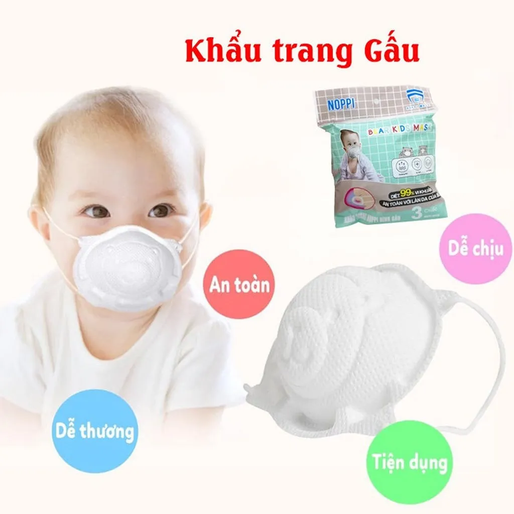 Set 3 Khẩu Trang Cho Bé Hình Gấu 4 Lớp Noppi 19007 - Lady's Passion