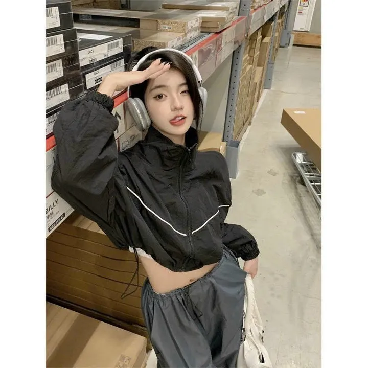 Alternative view of Áo Khoác Dù Nữ 2 Lớp Dáng Lửng Phối Sọc Ngang Áo Siêu Đẹp Phong Cách - Htm Fashion