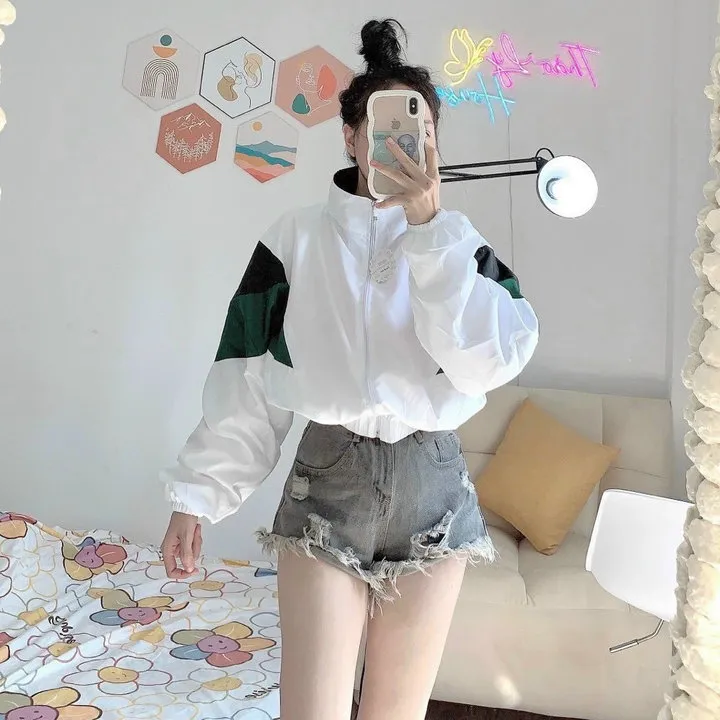 Áo Khoác Dù 2 Lớp Nữ Dáng Lửng Phối Màu Cá Tính Thời Trang Hot - Htm Fashion